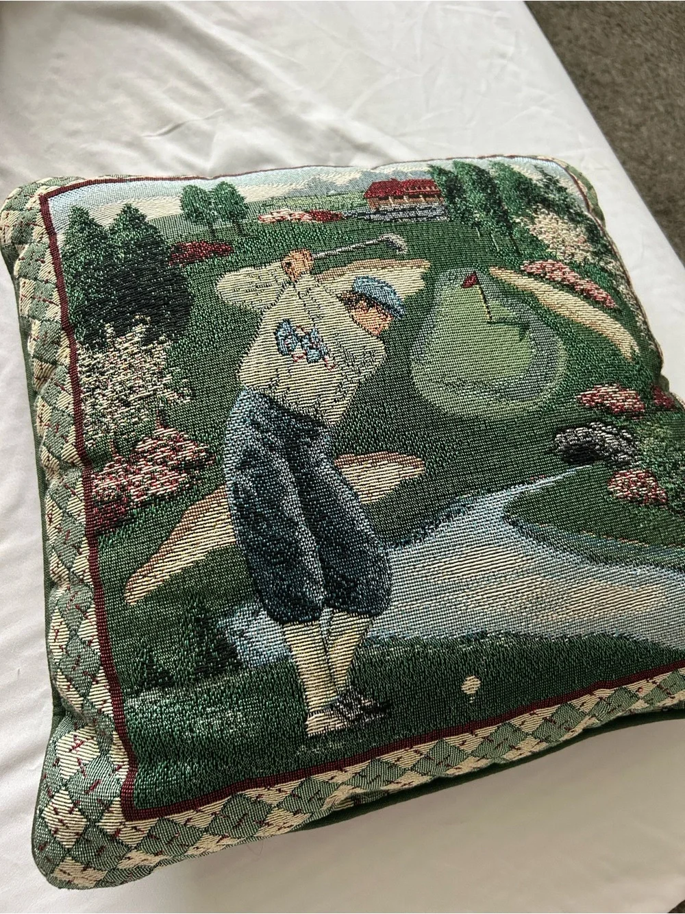 Vintage Decorative Golf Scene Tapestry Throw Pillow - Green